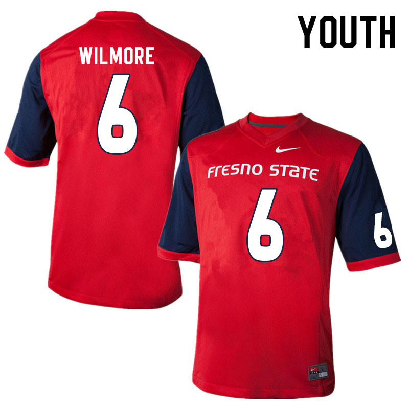 Youth #6 Jordan Wilmore Fresno State Bulldogs College Football Jerseys Sale-Red - Click Image to Close